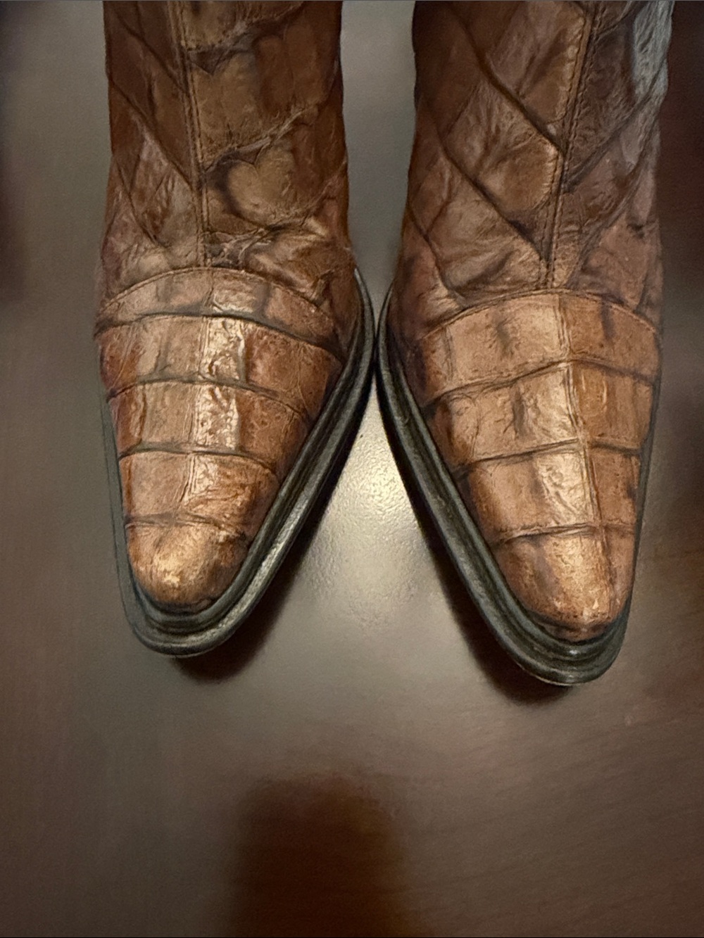 Donald J. Pliner Leather Tan Crocodile Heeled Boots - Picture 9 of 10